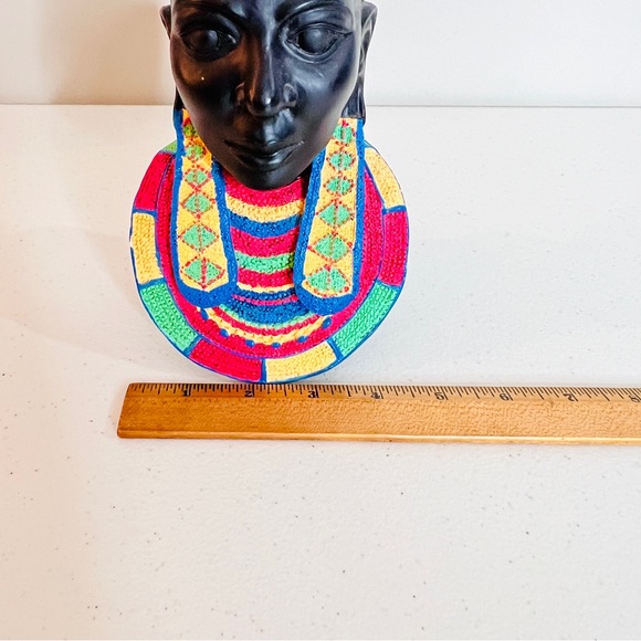 Maasai Tribal Hand Painted One Bookend African Woman Bust Sculpture 6.5" - Picture 9 of 12